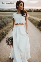 short sleeves two piece bridal dresses with lace separates tops lace skinny long skirts two piece sets vintage solid bride gowns