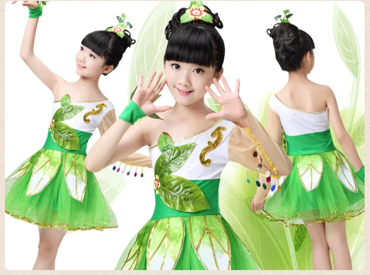 

The new grass ballet costumes children dance performances take jasmine green quickly long veil leaves children clothing