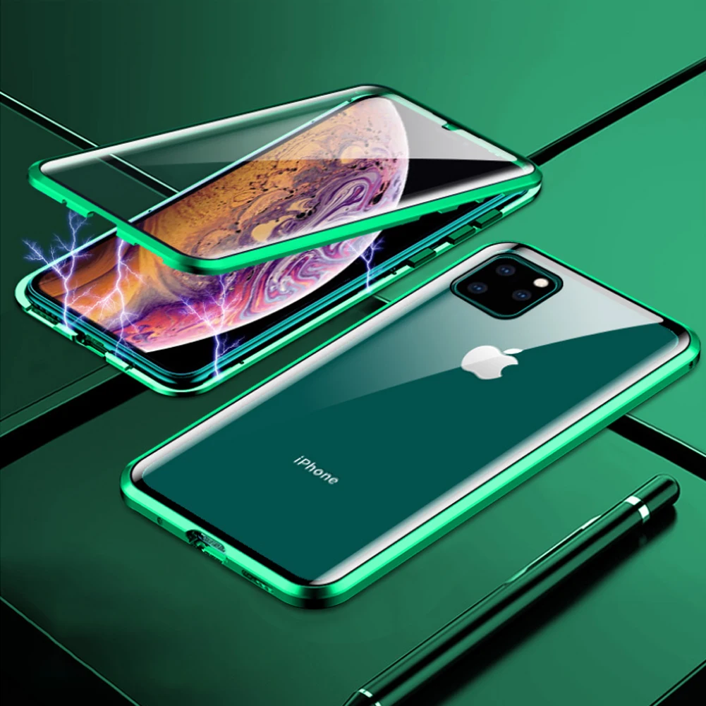 Магнитное закаленное стекло чехол для iPhone 11 Pro X XS MAX XR 8 7 металлический бампер Магнитный чехол для samsung Galaxy Note 10 S10 Plus