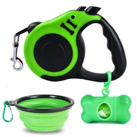 3pcs dog walking leash 5m traction rope dog waste bag dispenser dog water bowl multi function pet flexible puppy collar set
