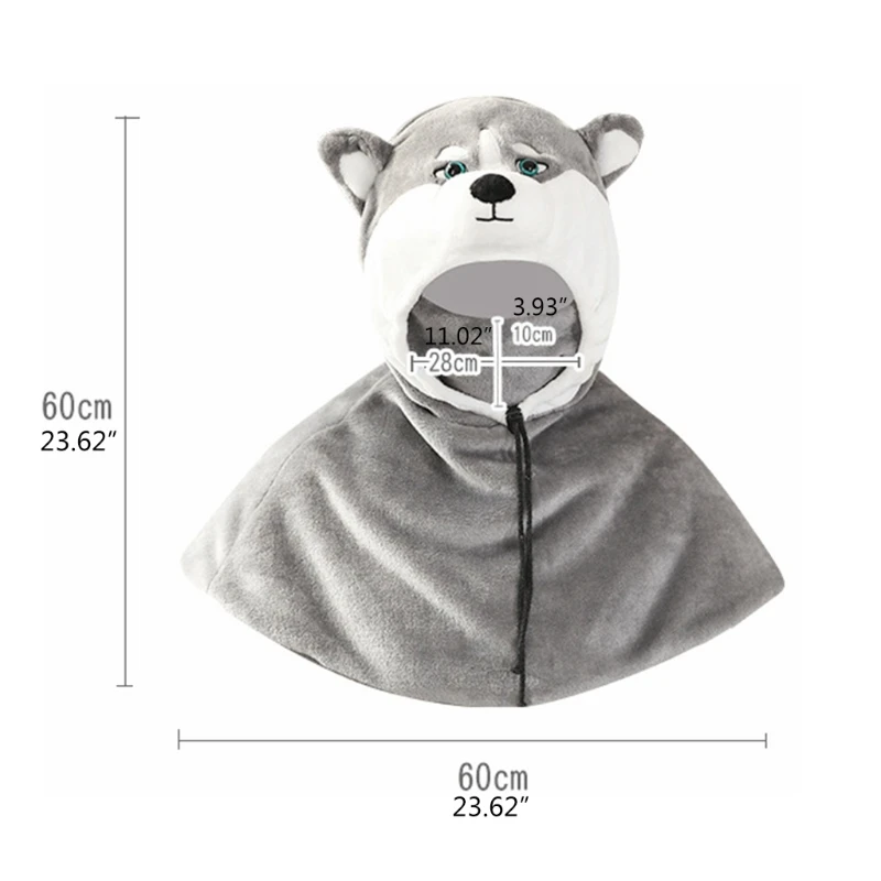 

Cartoon Animal Hooded Cape with Face Mask Set Fuzzy Plush Warm Hat Shawl Cloak