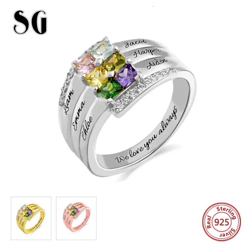 

Индивидуальные ювелирные изделия, серебряные кольца, индивидуальное кольцо с шестью камнями по месяцу рождения