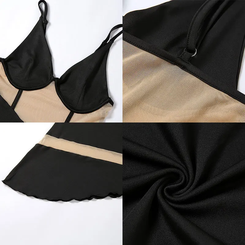 

Fashion Strap Dress Women Sleeveless Transparent Mesh Patchwork Mesh Dress 2021 Ladies Summer Sexy See Through Club Dresses