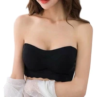 ladies new tube tops blackwhiteapricot solid color ice silk strapless non slip underwear push up wirefree bra tube tops