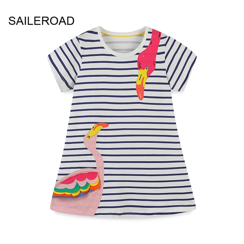 SAILEROAD 2-7 Years Baby Girls Flamingo Animals Dress Princess Short Sleeves Dresses Children Summer Clothing for Kids
