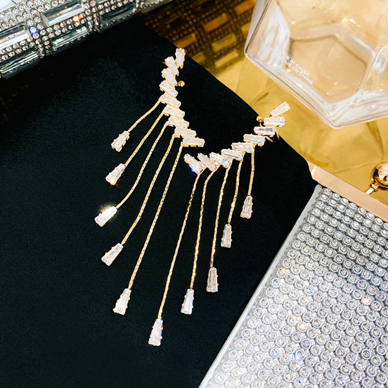 

YAOLOGE Shining Luxury Tassel Earrings Long Exaggerated Statement Elegant Temperament Drop Earrings Womens 2020 Fashion Jewelry