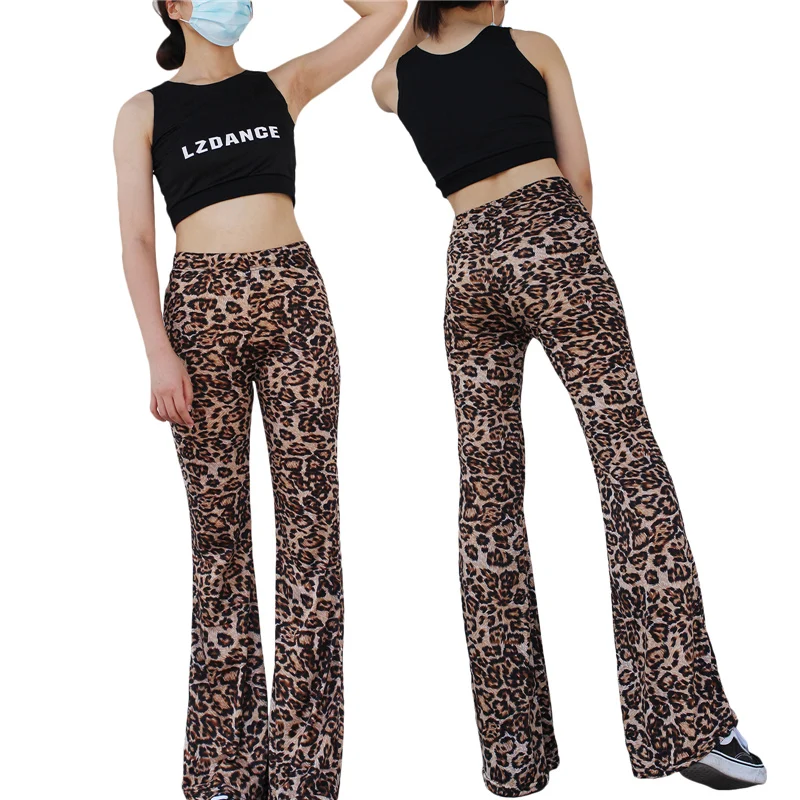 Women Wide-Leg Trousers Leopard Print High Waist Casual Party Street Loose Sliming Pants