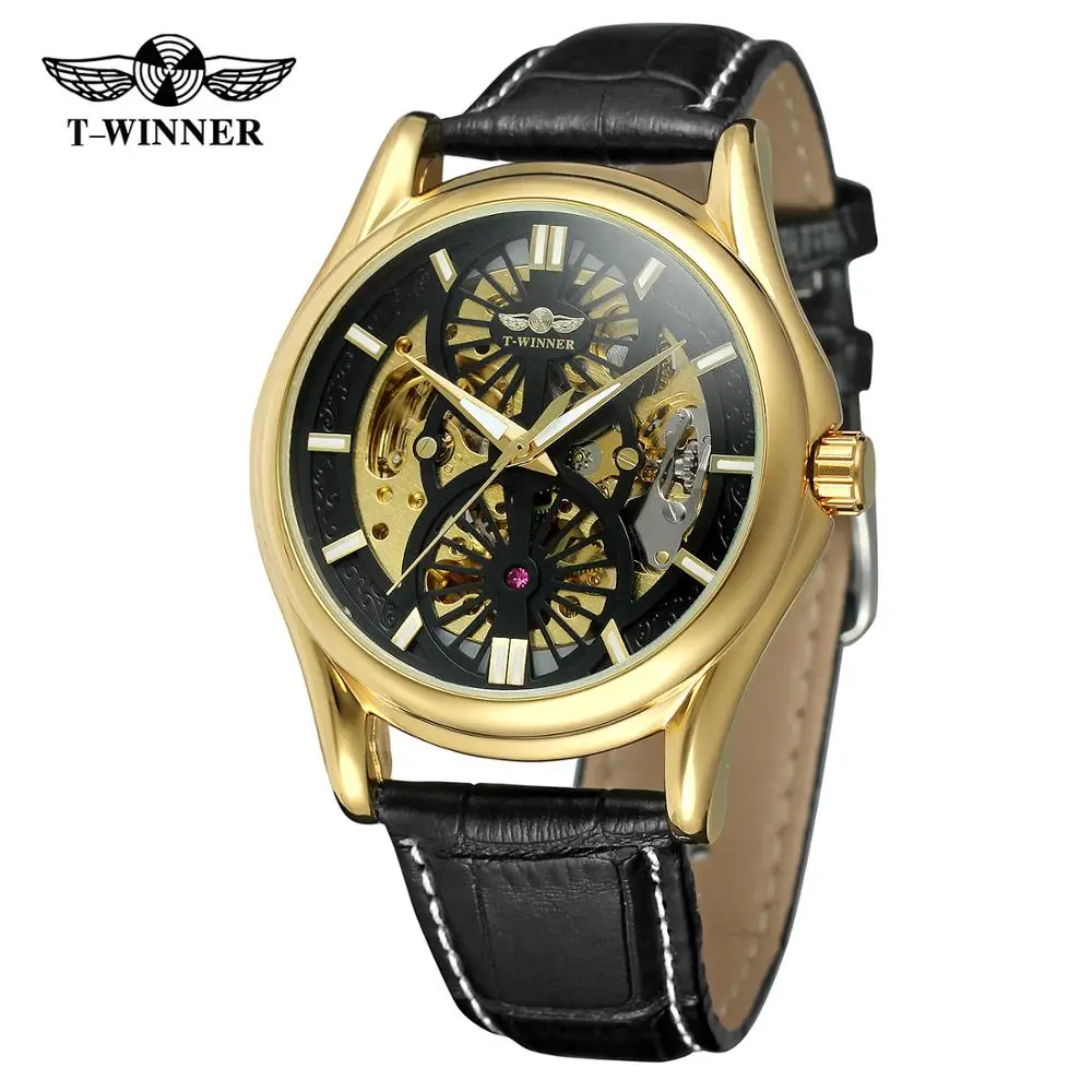 Роскошные Механические Мужские часы с автоматическим скелетом и кожаным