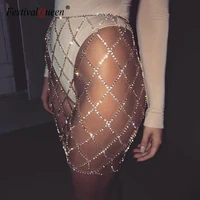 2021 fashion women rhinestone sequin crystal skirt hollow out wrap sequined beach chain cover up swimwear skirt mesh skirt