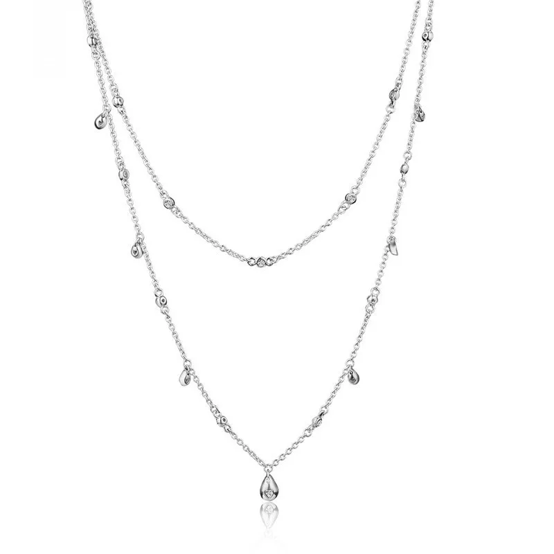 

Chandelier Droplets Necklaces for Women Double Layers Fashion Choker Women Necklaces 925 Sterling Silver Statement Necklaces NEW