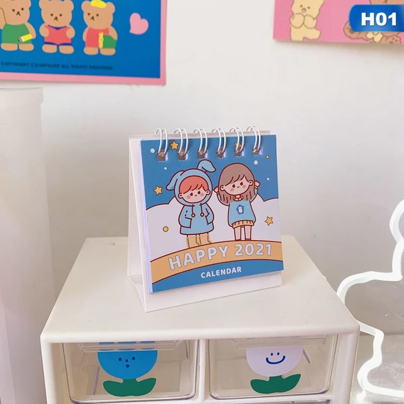 

2021 Honeyfriend Rainbow Bear Desktop Paper mini Calendar dual Daily Scheduler Table Planner Yearly Agenda Organizer Random