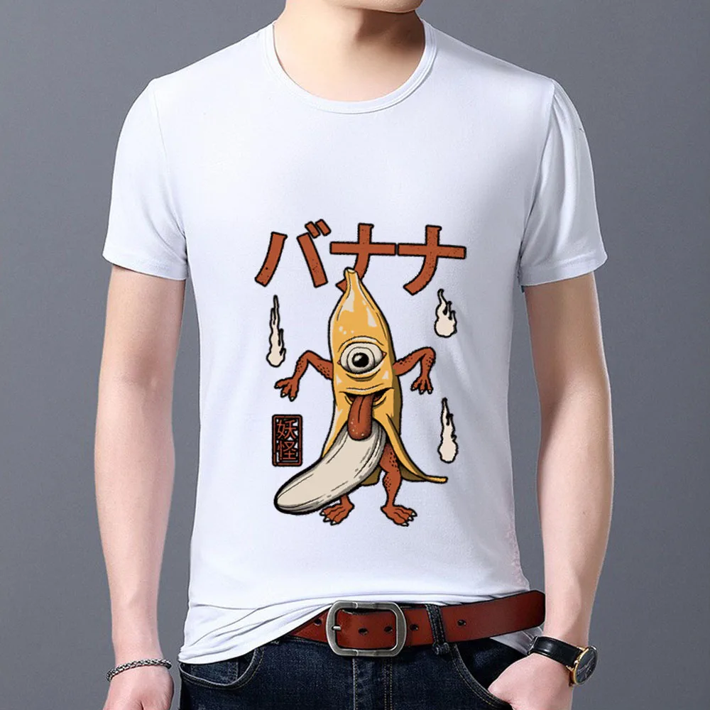 

T-shirts Man All-match White O-neck Tops Cute Funny Monster Pattern Series Male Tee High Quality Harajuku Short Sleeve Clothes