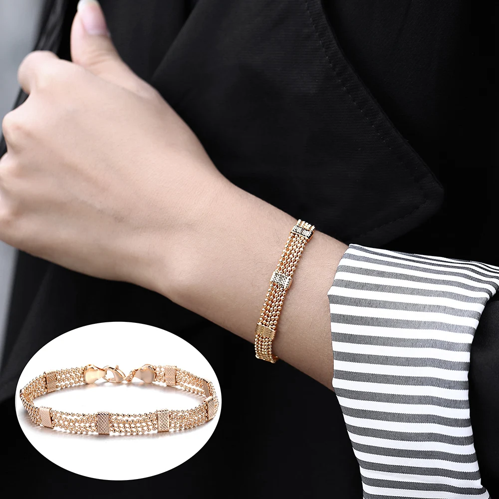 

8mm Womens Girls Men 585 Rose Gold Color Bead Bracelet Link Chain Female Bangle Fashion Jewelry Gift CB33