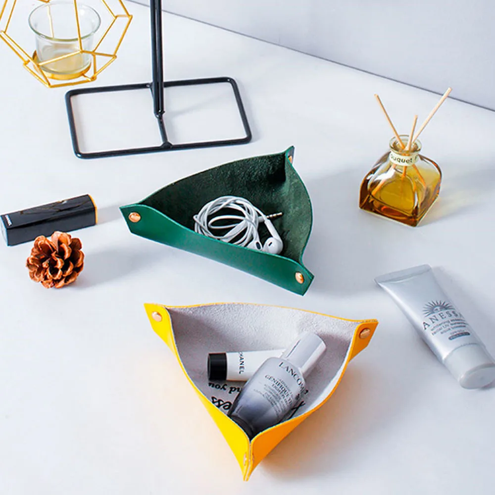 Шикарный органайзер для макияжа из искусственной кожи Настольный ящик хранения