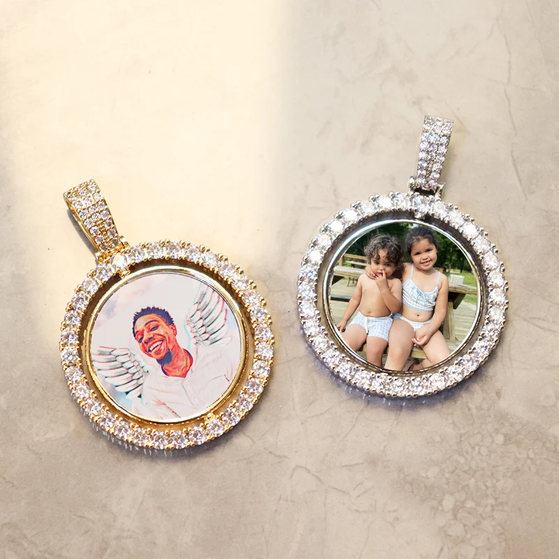 D&Z Custom Made Photo Rotating double-sided Medallions Pendant Micro Paved CZ Round Pendant Collier For Men Women Accessories images - 6