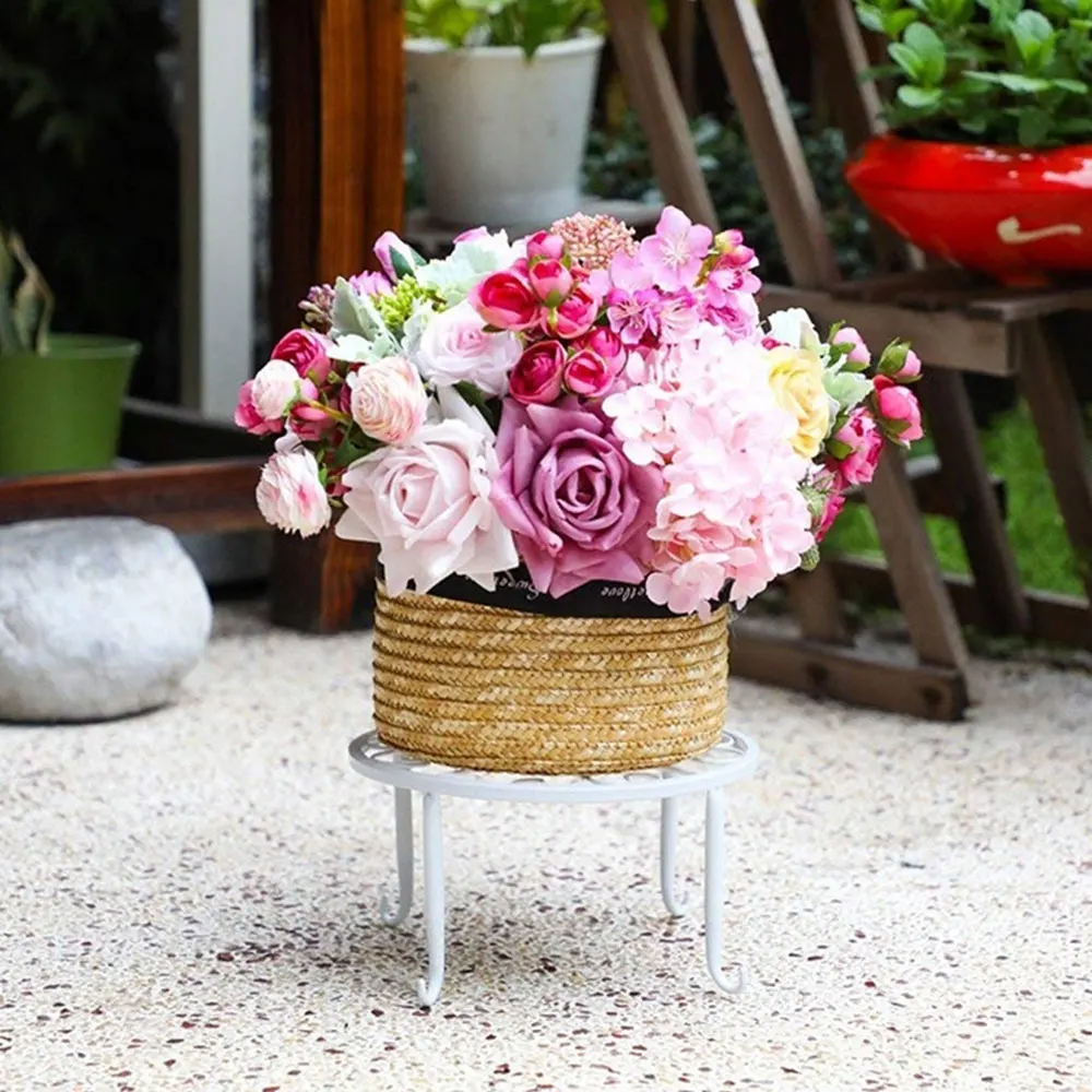 Potted Stander Wrought Iron Home Decor Classic Style Plant Balcony Create Round Garden Storage Rack Stand Floor Display Shelf
