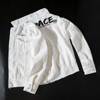 korean style trendy white loose hip hop denim jacket personalized hand painted print handsome denim jacket coat autumnwinte