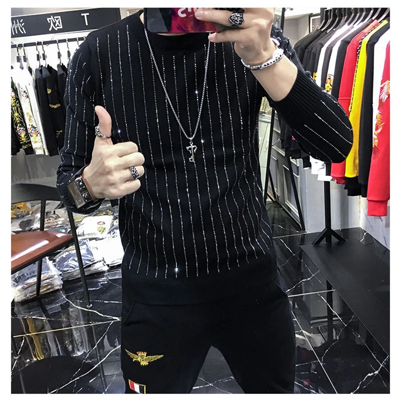

slim Fall/winter new hot drilling sweater men's casual knit pullover fashion