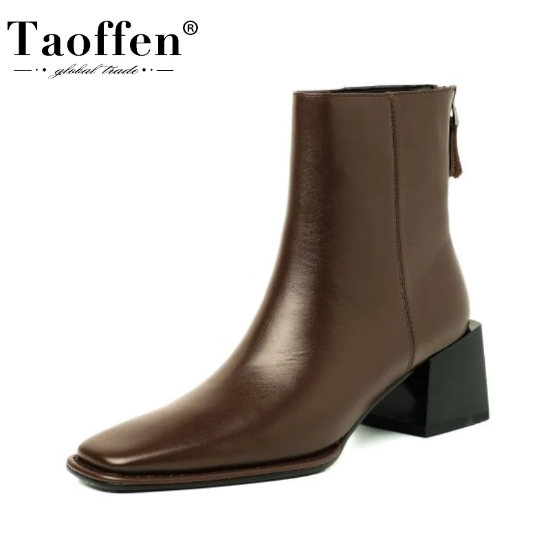 

Женские полусапожки из натуральной кожи Taoffen, Модные ботильоны с квадратным носком, зимняя обувь, размеры 34-39