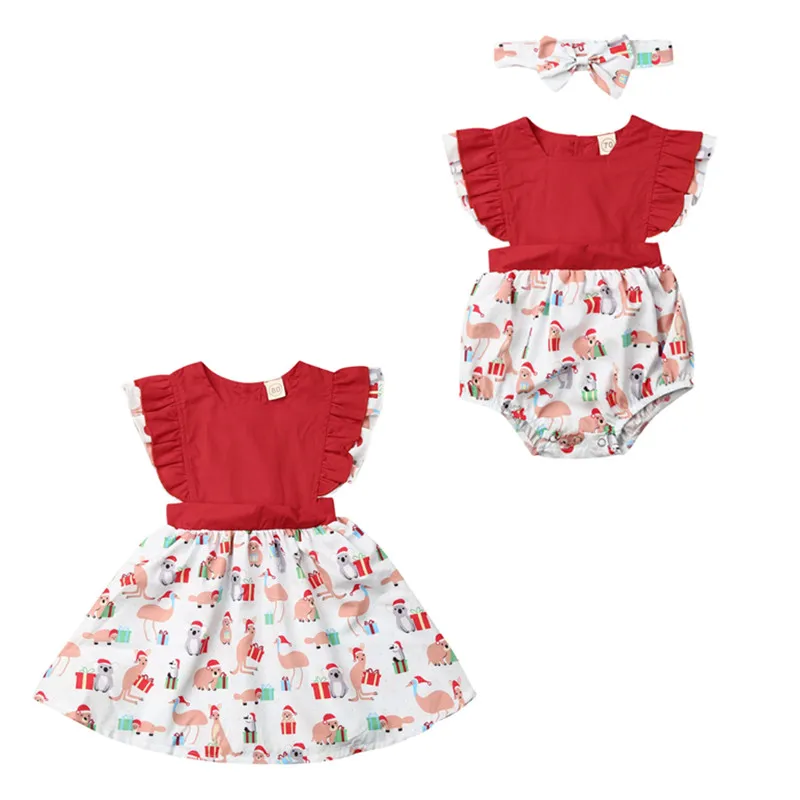 

Newborn Girls Sleeveless Romper Little Sister Matching Dress Xmas Outfits Cute Princess Toddler Party Suit Casual 0-24Months