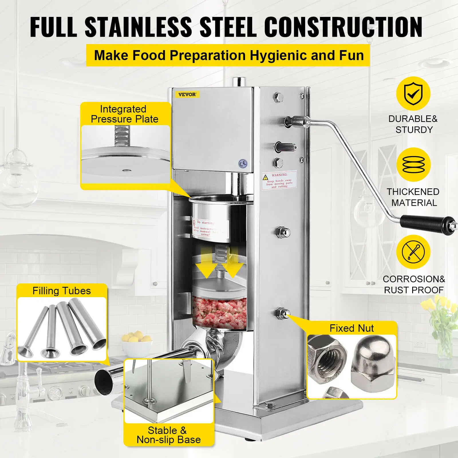 

Sausage Stuffer Meat Filler Machine 3l Meat Press Stainless Steel Salami Maker
