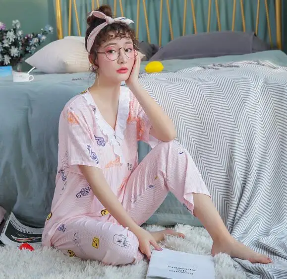 Женская пижама с коротким рукавом и V-образным вырезом | одежда