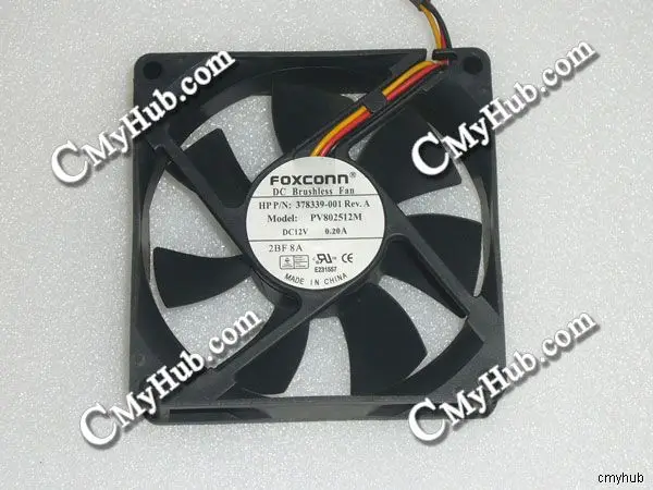 

For Foxconn PV802512M P/N:378339-001 DC12V 0.20A 8025 8CM 80mm 80x80x25mm 3Pin 3Wire Cooling Fan