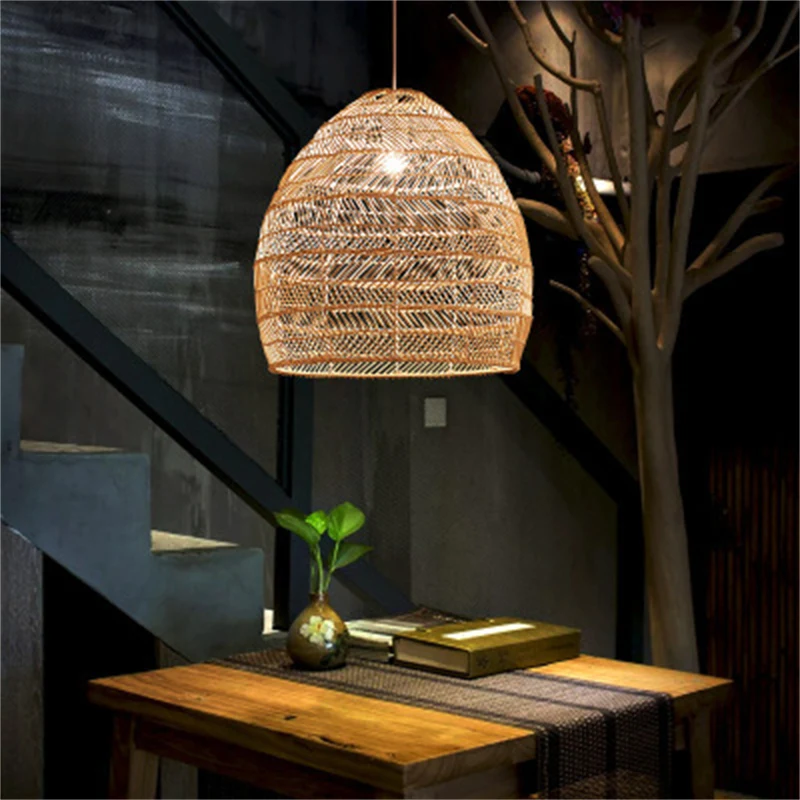 Japanese Atmosphere Pendant Lights LED E27 Handmade Weave Rattan Art Pastoral Style Apartment Tatami Contracted Hanglamp
