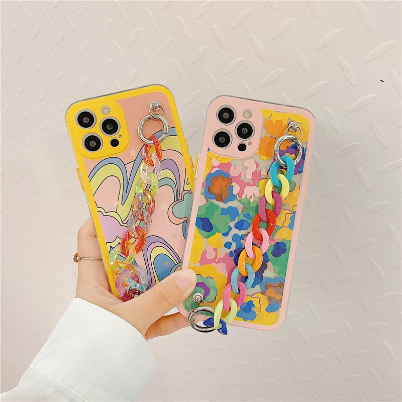 

Hand-painted Color Bars Graffiti Bracelet Phone Cases For iPhone 11 12 Pro Max X XS XR 7 8 Plus SE 2020 TPU Soft Back Cover