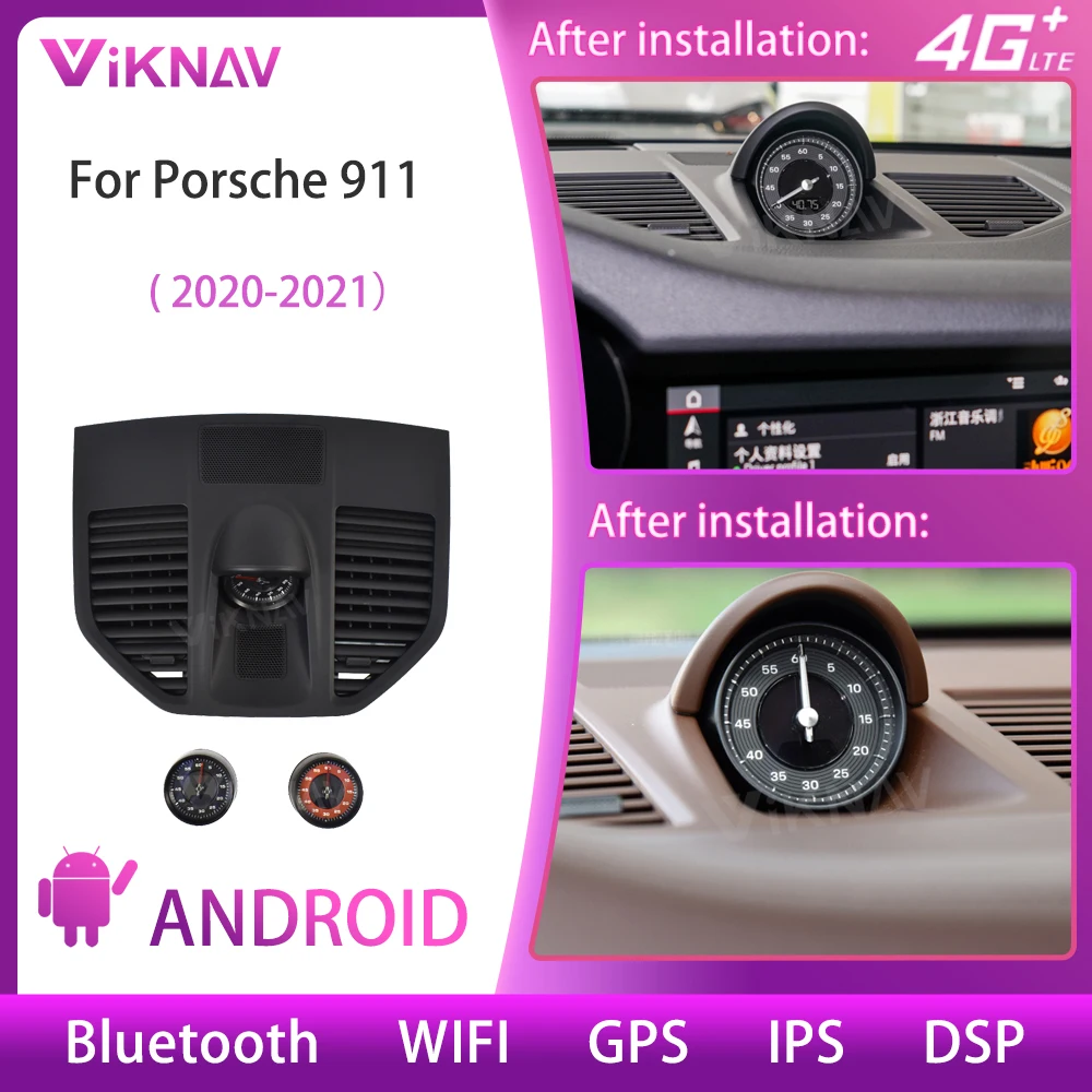 

Для Porsche 911 2020-2021, украшение для салона автомобиля, секундомера, часы, компас, время, электронные часы