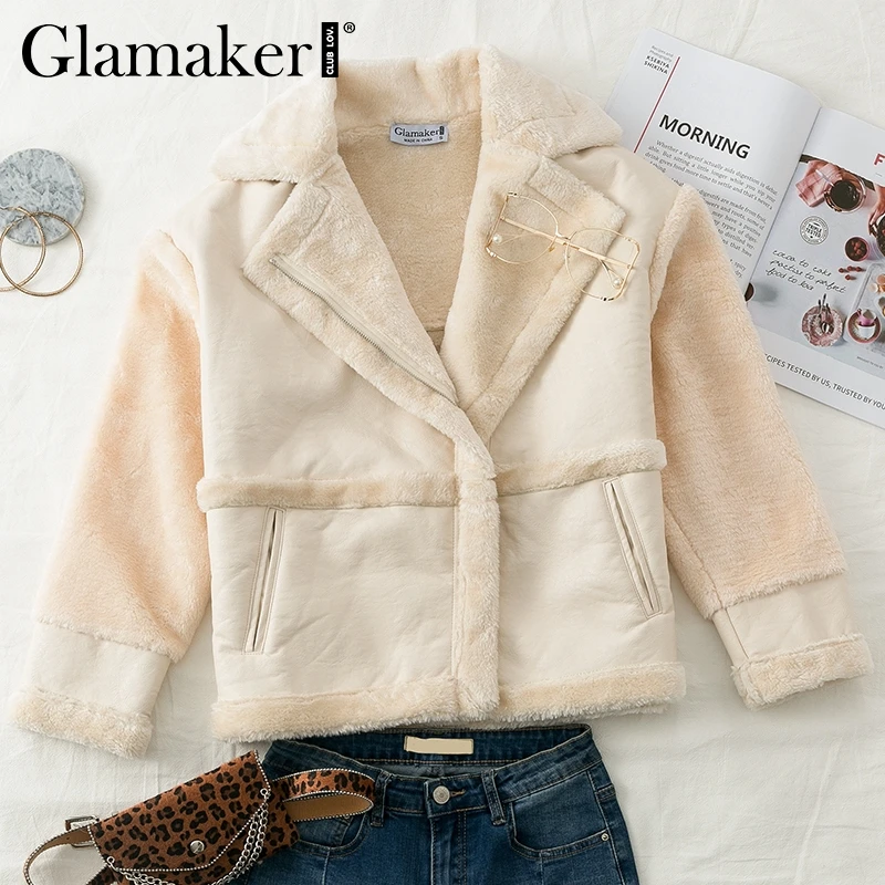 Glamaker/пальто из искусственного меха, овечья кожа, женская верхняя одежда, удобная повседневная теплая куртка с карманами, плюшевый мех, женская зимняя куртка с подкладкой, куртка в русском стиле