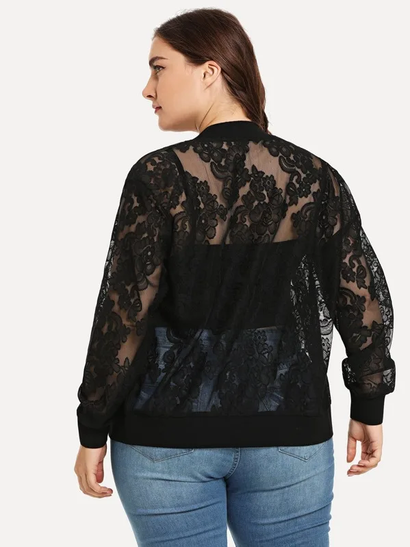 

2020 Spring Summer Lace Mesh Coat Two-Color Jacket Women Black Lace Blouse Women Casual Loose Plus Size Tops