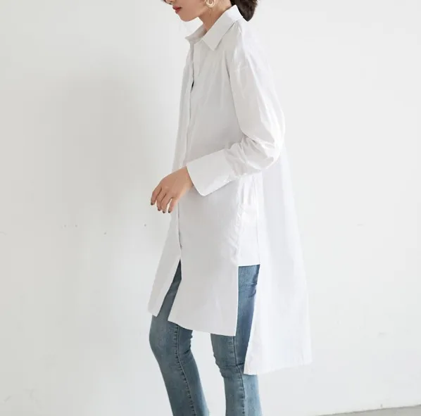 ZAWFL весенние женские длинные рубашки с V образным вырезом и Боковым Разрезом