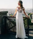 Свадебное платье в стиле бохо 2021, винтажное мягкое шифоновое кружевное простое пляжное платье-трапеция до пола с рукавами-крылышками, свадебное платье, robe de mariage