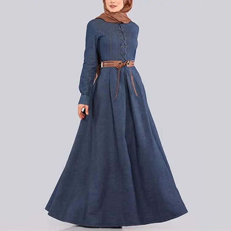 Джинсовое длинное платье Dromiya abaya в Дубае, женское мусульманское платье-кафтан, мусульманское платье-халат, свободное арабское модное платье с длинными рукавами