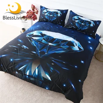 BlessLiving Diamond Bedding Set Luxury Shining Duvet Cover Geometric Home Textiles 3D Printing Dark Blue Bed Cover Set 3-Piece 1
