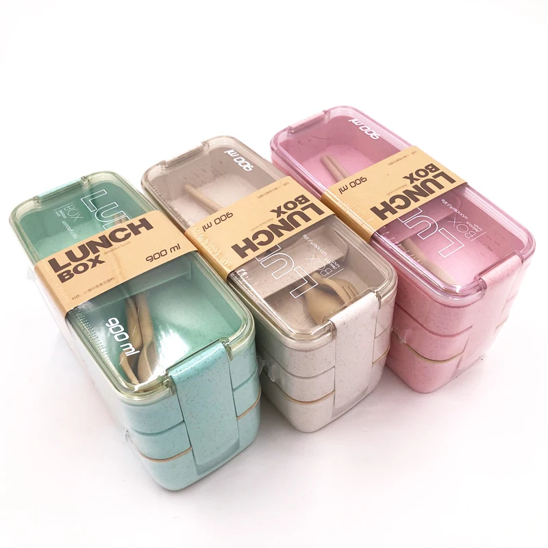 Трехуровневый Ланч бокс из полезного материала бэнто боксы пшеничной соломы