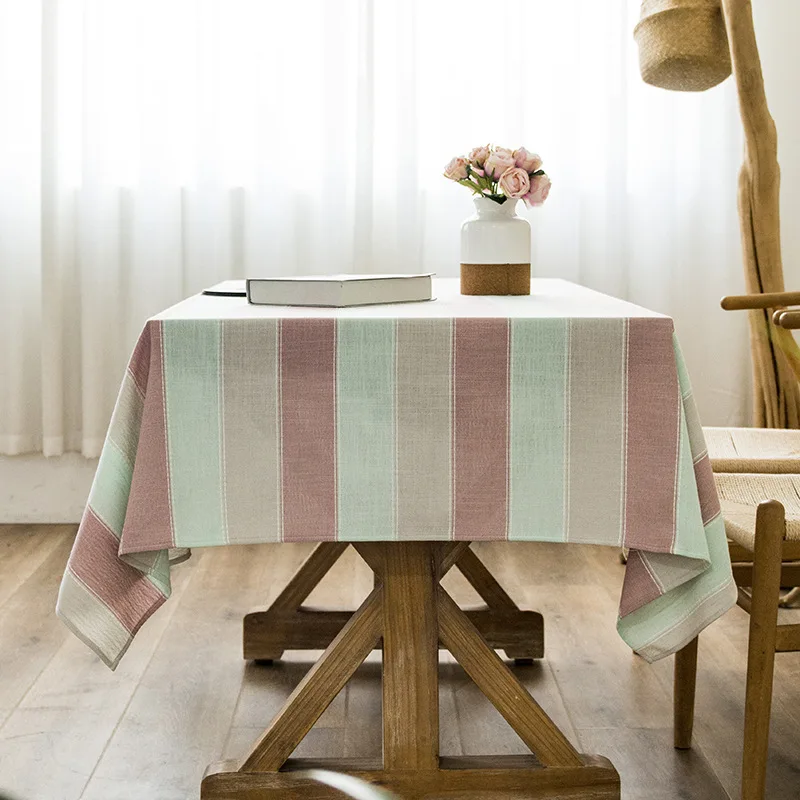 

Striped Cotton and Linen Small Fresh Cloth Tablecloth Nordic Style Living Room American Table Mat Rectangular Coffee Table Cloth