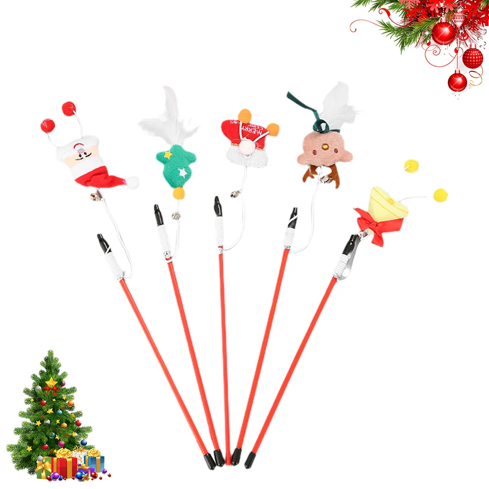 

5Pcs Christmas Style Cat-teasing Sticks Lovely Teasing Funny Pet Supplies for Pet Cat