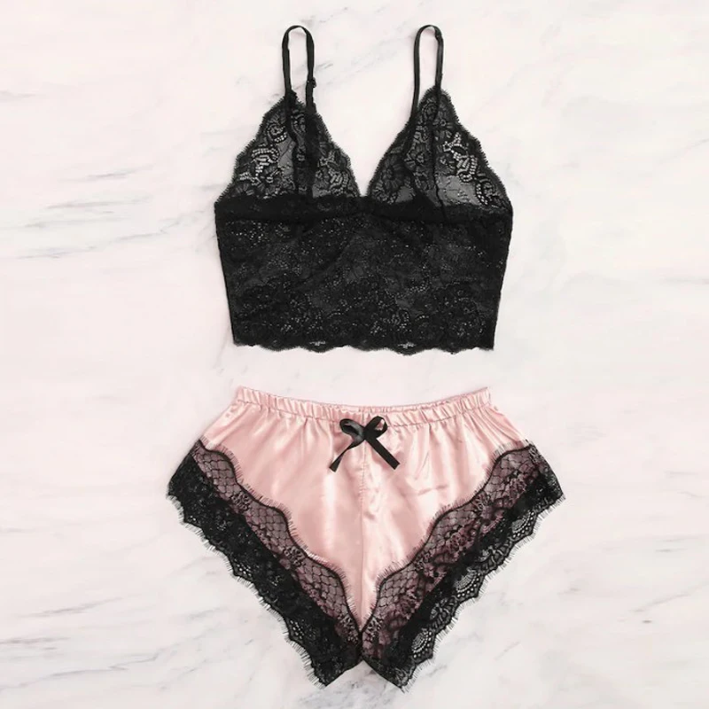 Сексуальная пижама женская кружевные пижамы женские с коротким рукавом летние