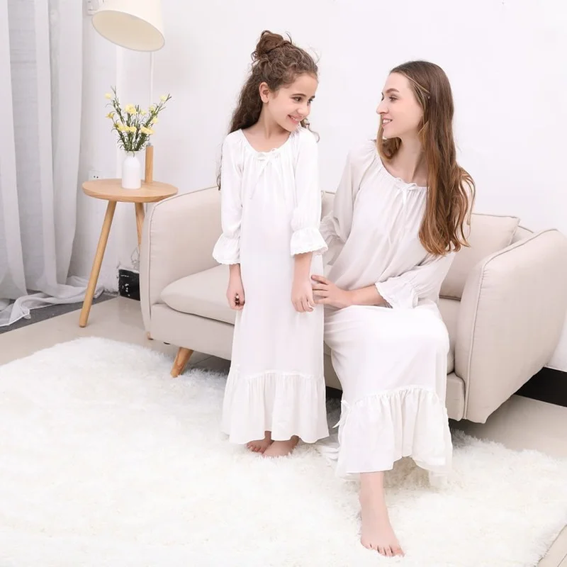 

Family Pajamas 2021 Mom and Daughter Matching Clothes Spring & Autumn Cotton Long Nightdress Soft Breathable Loose Comfortable
