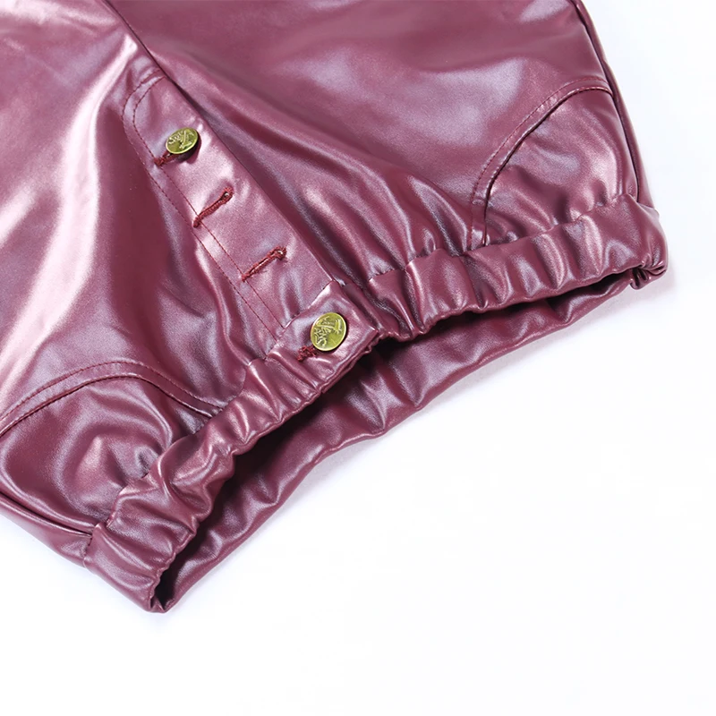 

OneLineFox Faux Leather Pants Button Up Pencil Pants With Pocket Bodycon High Waist Trousers Women Fall Fashion Streetwear New