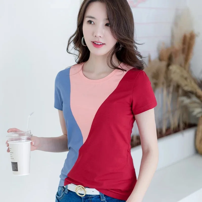 

T-Shirt beige Women Short Sleeves Shirt 100% Cotton Awesome Femme Summer Top