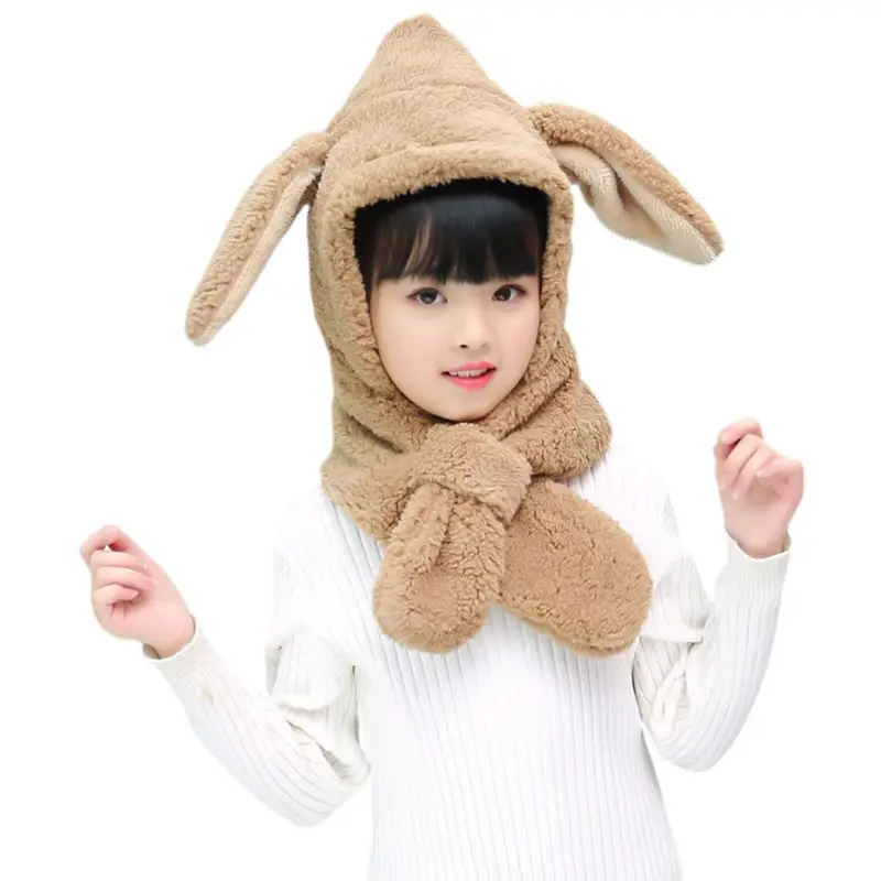Детская зимняя плюшевая теплая шапка, шарф с капюшоном, милые заячьи ушки, шапка-ушанка - Цвет: 4