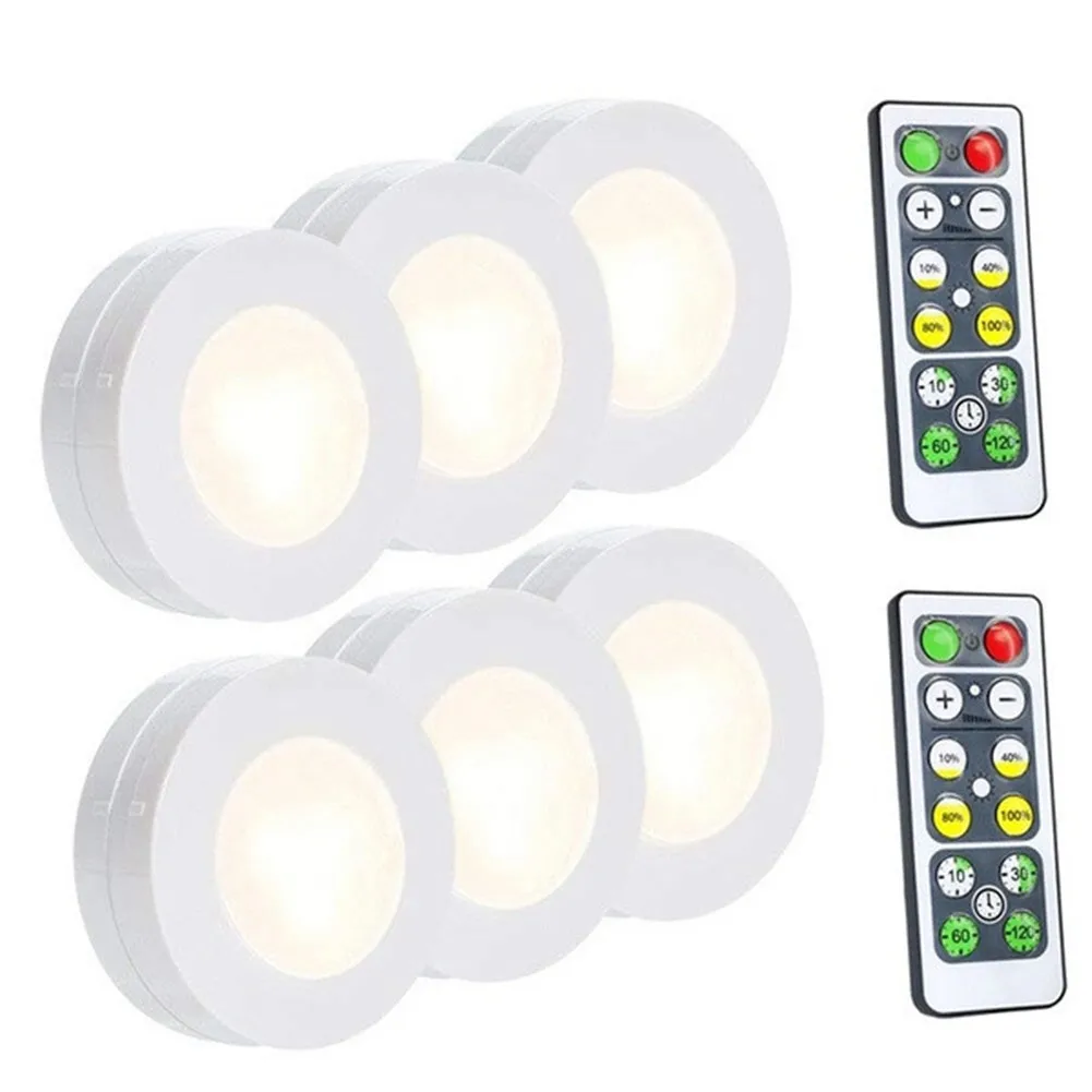 

3/6Pcs Wireless LED Lights Closet Lights Battery Powered with Remote Controller Warm/White Under Cabinet Lighting
