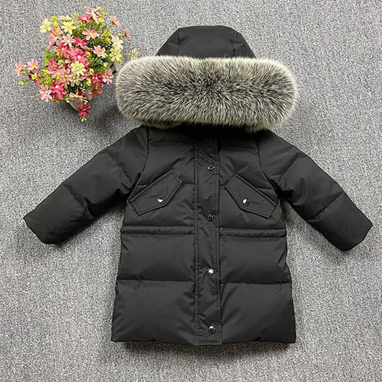 2012 New Baby Kids Children s Long Down Jacket -30 degrees Winter Boys and Girls Thick Ski Clothes Real Fur Collar 2-10Y