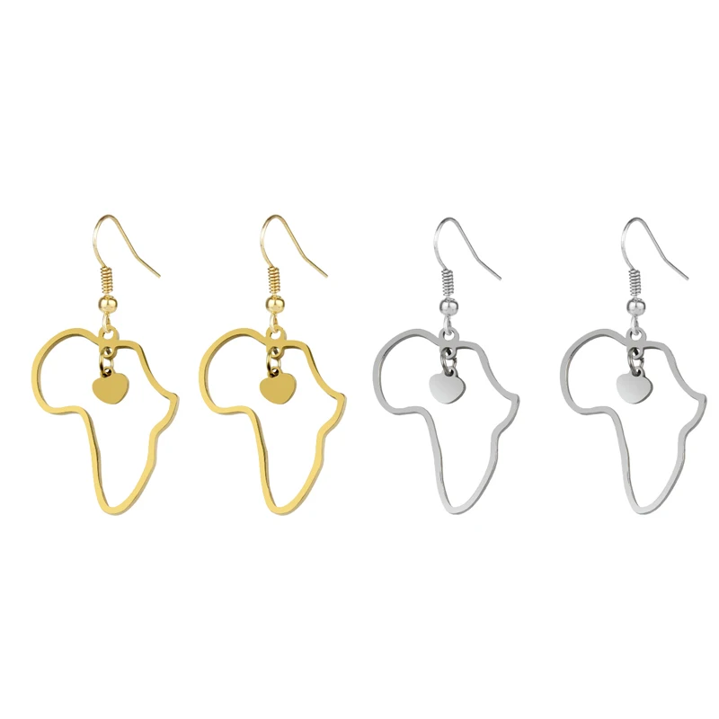

Africa Map Earring Stainless Steel Jewelry Heart Map Of Africa dangle earrings Ethnic For Women Men Ladies Gifts