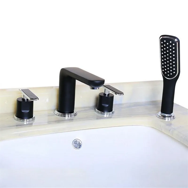 

4Pcs/Set Modern Balck Hot Cold Water Mixer Faucet Shower Brass Wash Basin Faucets Tap With Accessories For Bathroom Hotel