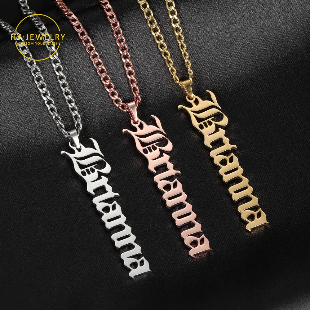 

Personalized Name Necklace ,Customized Nameplate Necklaces Custom Stainless Steel ,Old English Vertical Name Jewelry Christmas