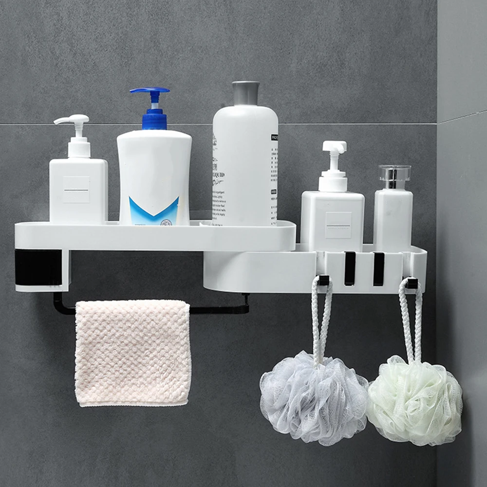 

Bathroom Storage Rack Seamless non-perforated toilet bathroom rotating rack kitchen suction wall triangle storage rack